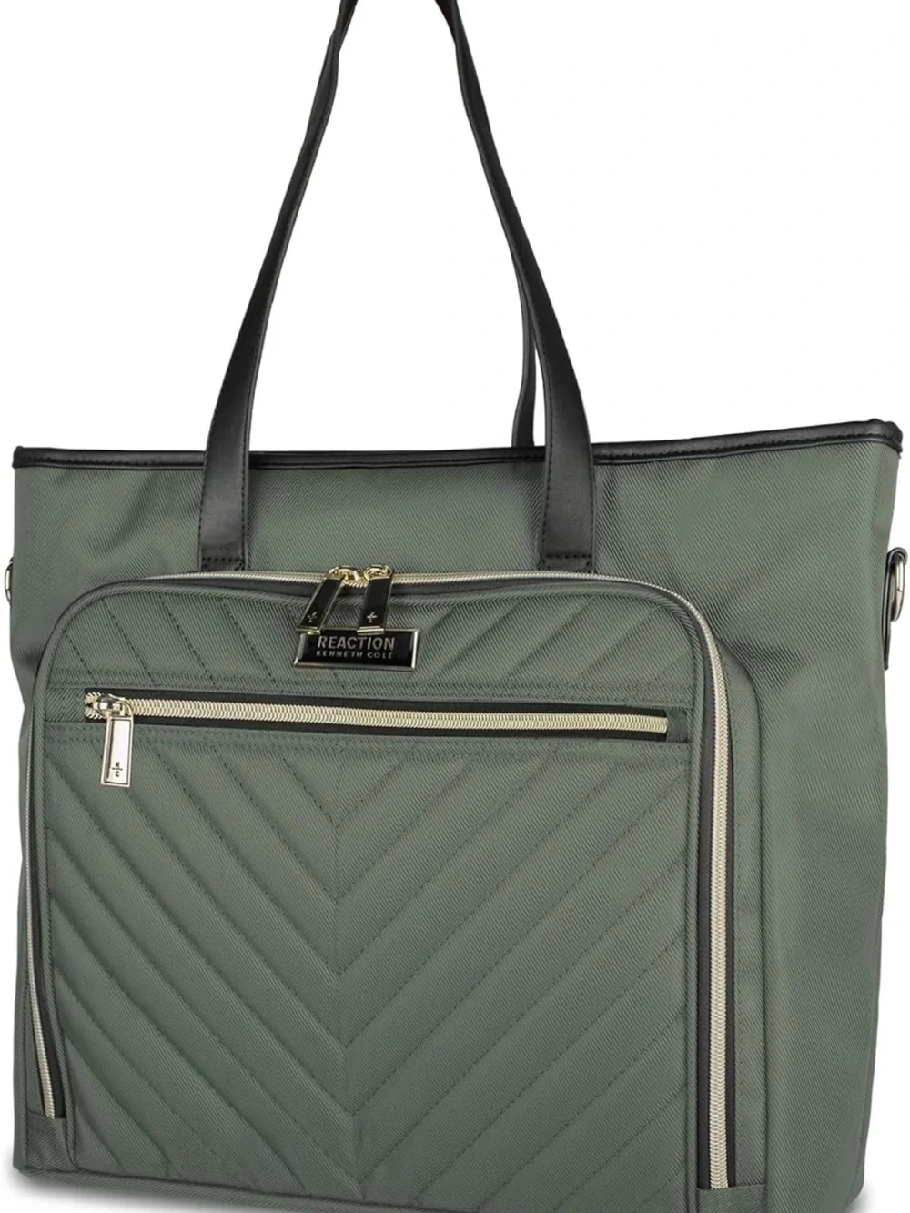 Kenneth Cole Reaction Olive Quilted Front Pocket Tote with Black Handles